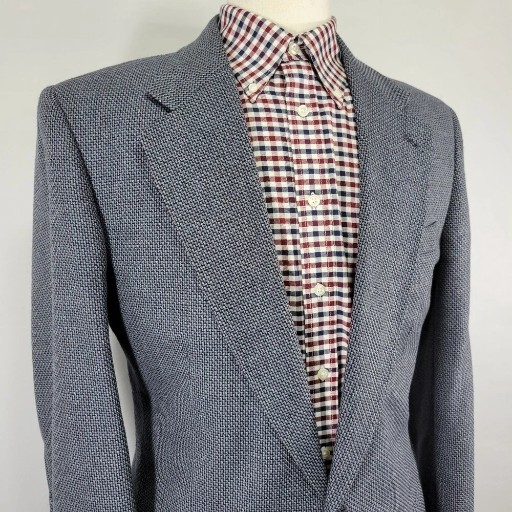 Stafford Men's Sport Coat Blazer Two Button Blue‎ Gray Silk Wool Blend Size 40L
